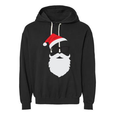 Hipster Santa Face With Hat Beard And Glasses Christmas Cool Gift Garment-Dyed Fleece Hoodie