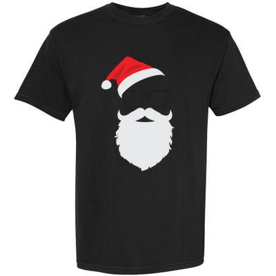 Hipster Santa Face With Hat Beard And Glasses Christmas Cool Gift Garment-Dyed Heavyweight T-Shirt