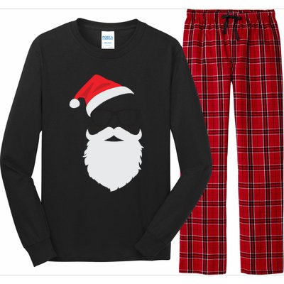 Hipster Santa Face With Hat Beard And Glasses Christmas Cool Gift Long Sleeve Pajama Set