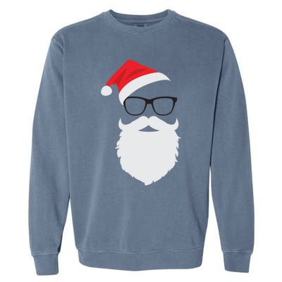 Hipster Santa Face With Hat Beard And Glasses Christmas Cool Gift Garment-Dyed Sweatshirt