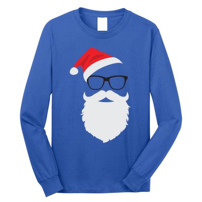 Hipster Santa Face With Hat Beard And Glasses Christmas Cool Gift Long Sleeve Shirt