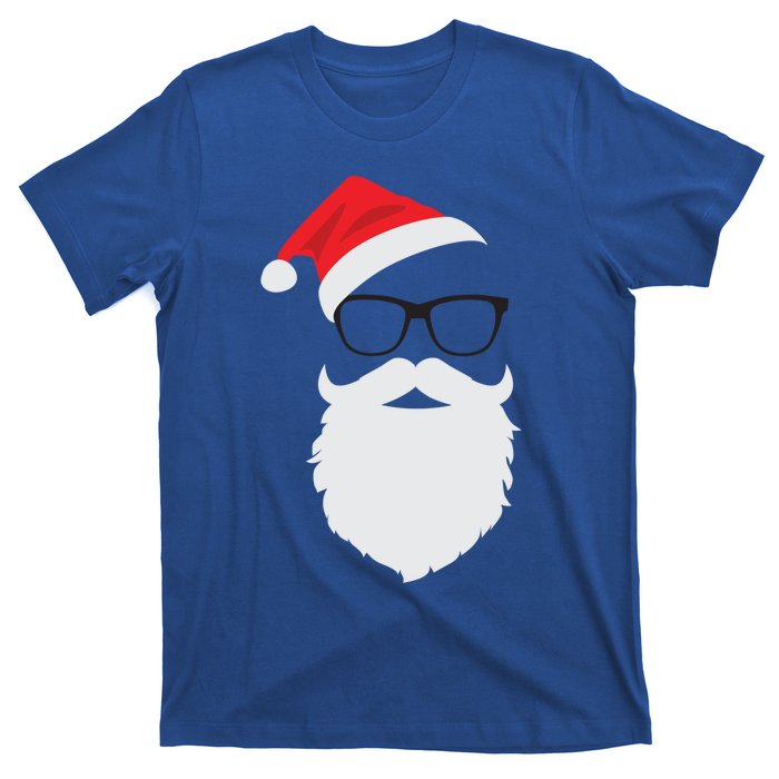 Hipster Santa Face With Hat Beard And Glasses Christmas Cool Gift T-Shirt