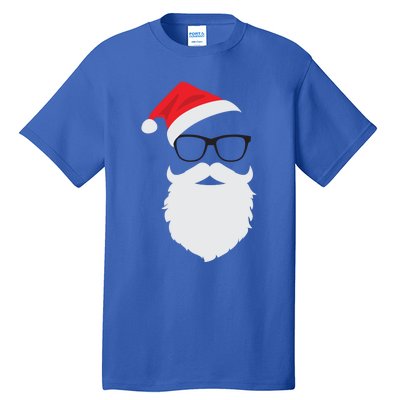 Hipster Santa Face With Hat Beard And Glasses Christmas Cool Gift Tall T-Shirt