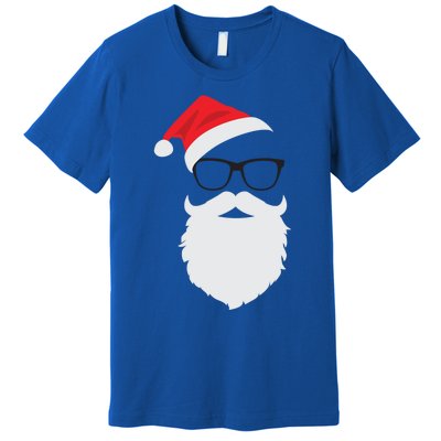 Hipster Santa Face With Hat Beard And Glasses Christmas Cool Gift Premium T-Shirt