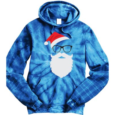 Hipster Santa Face With Hat Beard And Glasses Christmas Cool Gift Tie Dye Hoodie