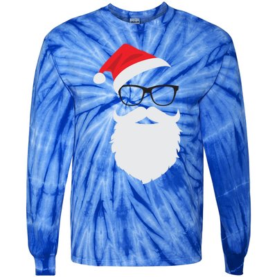 Hipster Santa Face With Hat Beard And Glasses Christmas Cool Gift Tie-Dye Long Sleeve Shirt