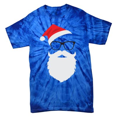 Hipster Santa Face With Hat Beard And Glasses Christmas Cool Gift Tie-Dye T-Shirt