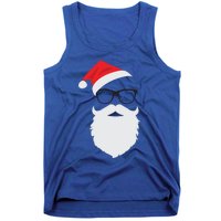 Hipster Santa Face With Hat Beard And Glasses Christmas Cool Gift Tank Top