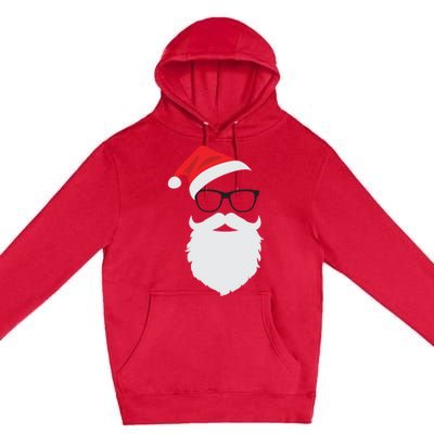 Hipster Santa Face With Hat Beard And Glasses Christmas Cool Gift Premium Pullover Hoodie