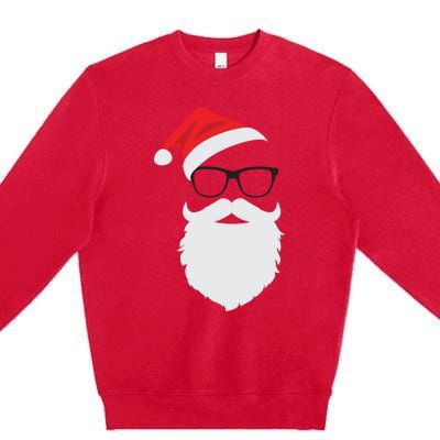 Hipster Santa Face With Hat Beard And Glasses Christmas Cool Gift Premium Crewneck Sweatshirt