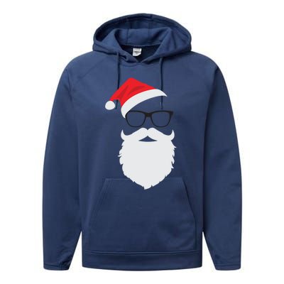 Hipster Santa Face With Hat Beard And Glasses Christmas Cool Gift Performance Fleece Hoodie