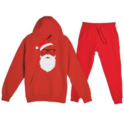 Hipster Santa Face With Hat Beard And Glasses Christmas Cool Gift Premium Hooded Sweatsuit Set