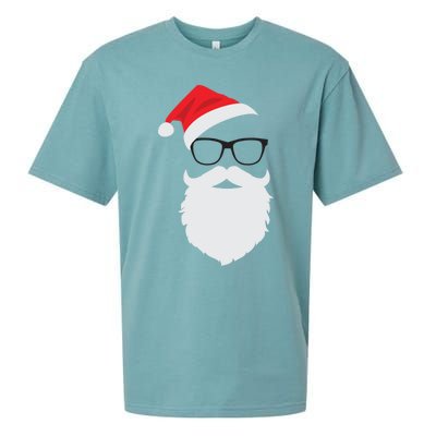 Hipster Santa Face With Hat Beard And Glasses Christmas Cool Gift Sueded Cloud Jersey T-Shirt