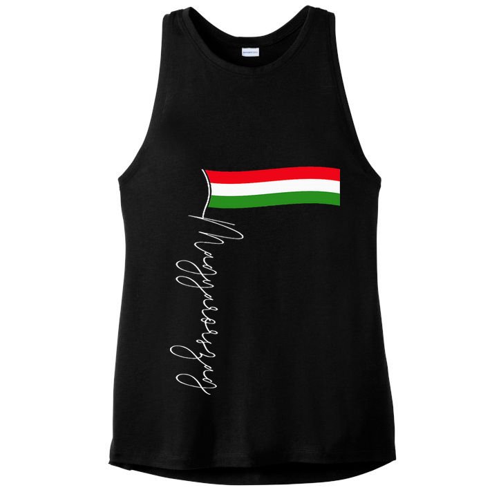 Hungary Signature Flag Pole  Patriotic Hungarian Flag Ladies PosiCharge Tri-Blend Wicking Tank