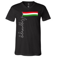 Hungary Signature Flag Pole  Patriotic Hungarian Flag V-Neck T-Shirt