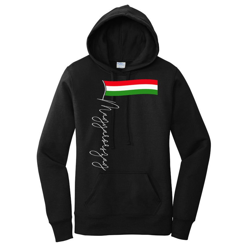 Hungary Signature Flag Pole  Patriotic Hungarian Flag Women's Pullover Hoodie