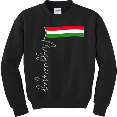Hungary Signature Flag Pole  Patriotic Hungarian Flag Kids Sweatshirt