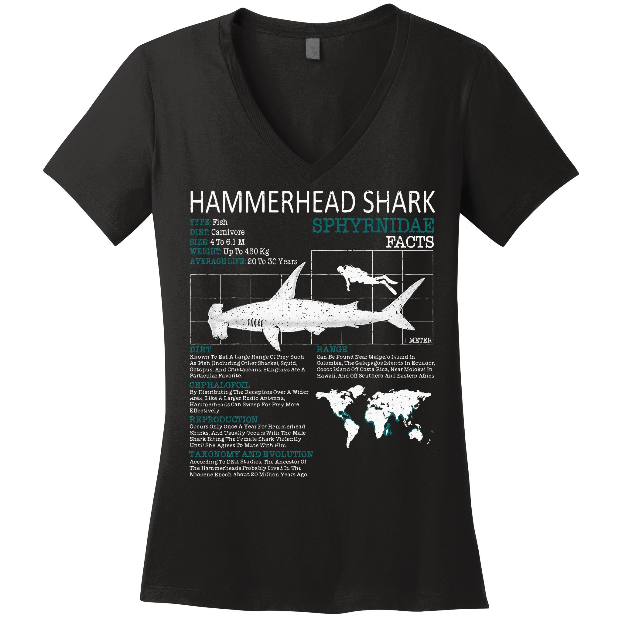 Hammerhead Shark Facts Shark Funny Lover Gift Women's V-Neck T-Shirt