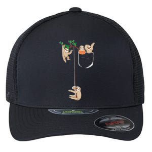 Happy Sloth Family Habitat In Pocket Flexfit Unipanel Trucker Cap