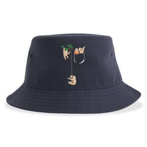 Happy Sloth Family Habitat In Pocket Sustainable Bucket Hat