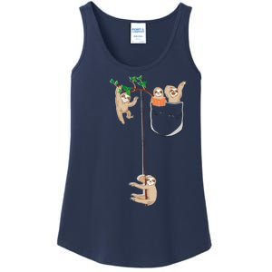 Happy Sloth Family Habitat In Pocket Ladies Essential Tank