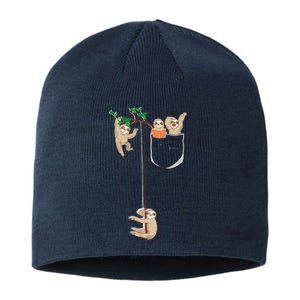 Happy Sloth Family Habitat In Pocket Sustainable Beanie