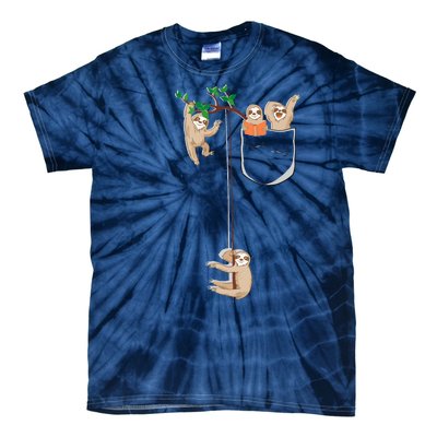 Happy Sloth Family Habitat In Pocket Tie-Dye T-Shirt