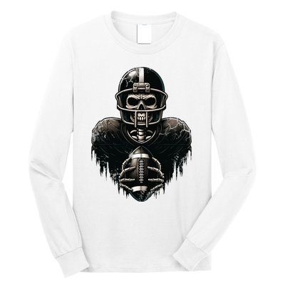 Halloween Skeleton Football Player Spooky Sports Graphic Long Sleeve Shirt