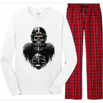 Halloween Skeleton Football Player Spooky Sports Graphic Long Sleeve Pajama Set