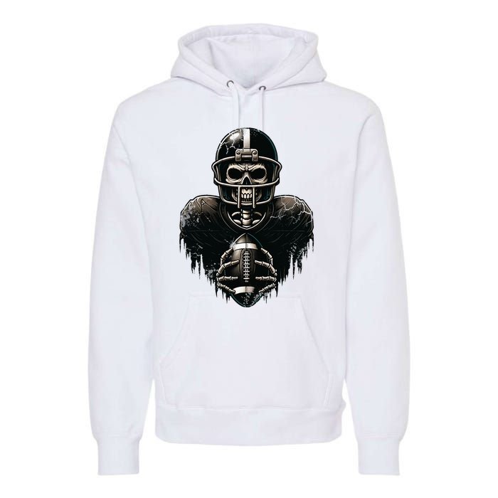 Halloween Skeleton Football Player Spooky Sports Graphic Premium Hoodie