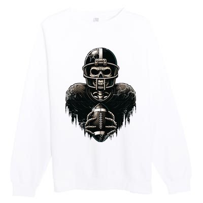 Halloween Skeleton Football Player Spooky Sports Graphic Premium Crewneck Sweatshirt