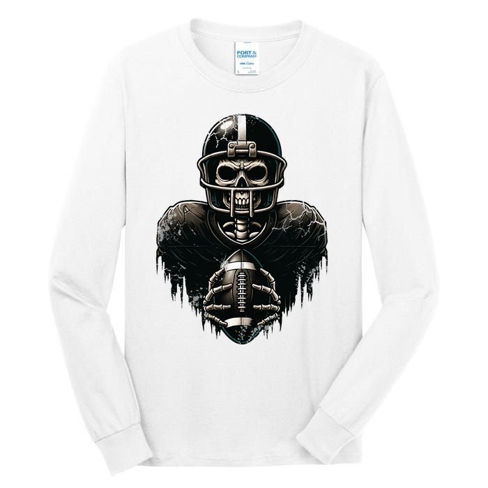 Halloween Skeleton Football Player Spooky Sports Graphic Tall Long Sleeve T-Shirt