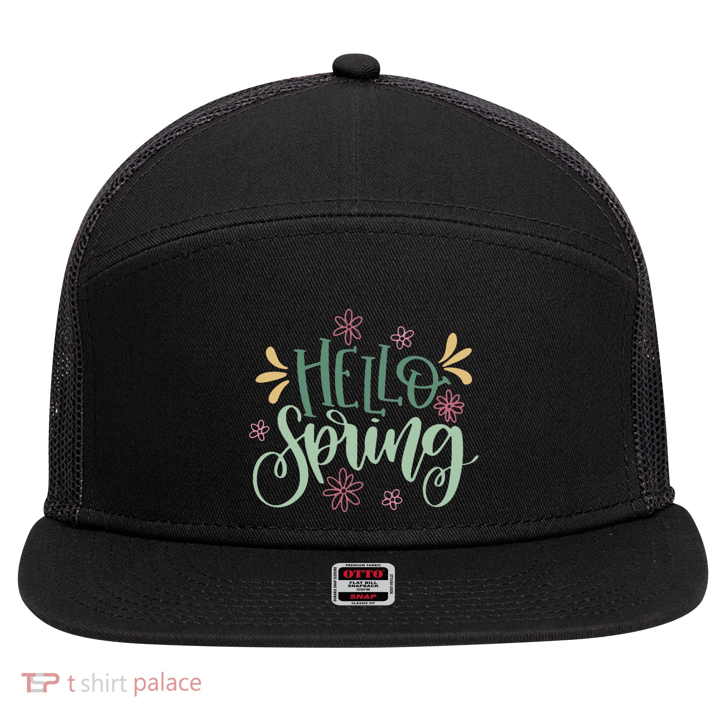Hello Spring Flowers 7 Panel Mesh Trucker Snapback Hat