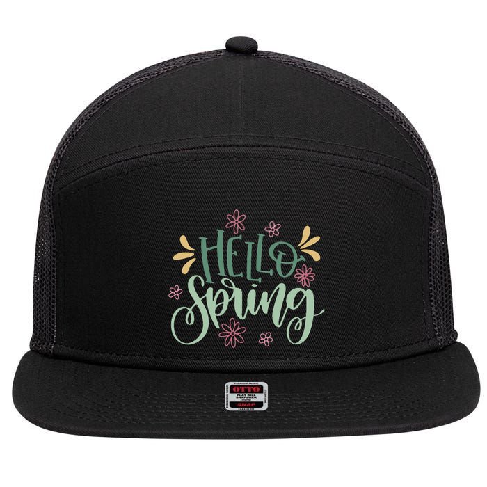 Hello Spring Flowers 7 Panel Mesh Trucker Snapback Hat