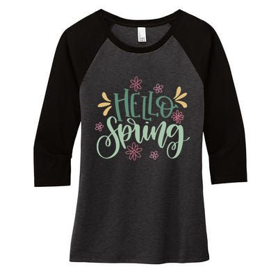Hello Spring Flowers Women's Tri-Blend 3/4-Sleeve Raglan Shirt