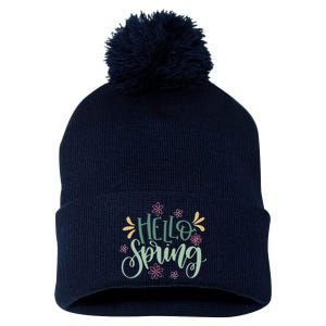 Hello Spring Flowers Pom Pom 12in Knit Beanie