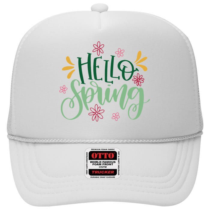 Hello Spring Flowers High Crown Mesh Back Trucker Hat