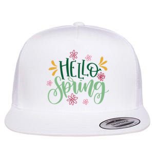 Hello Spring Flowers Flat Bill Trucker Hat