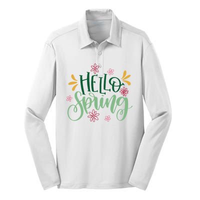 Hello Spring Flowers Silk Touch Performance Long Sleeve Polo