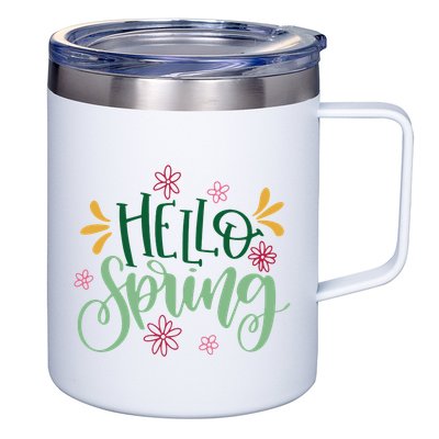 Hello Spring Flowers 12oz Stainless Steel Coffee Mug