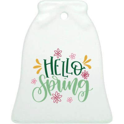 Hello Spring Flowers Ceramic Bell Ornament