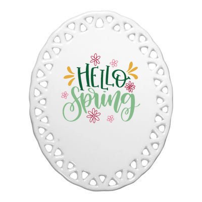 Hello Spring Flowers Ceramic Oval Ornament