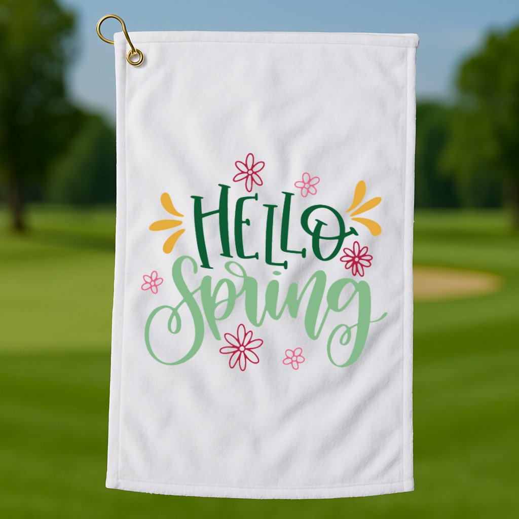 Hello Spring Flowers Golf Towel
