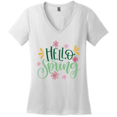 Hello Spring Flowers Women's V-Neck T-Shirt