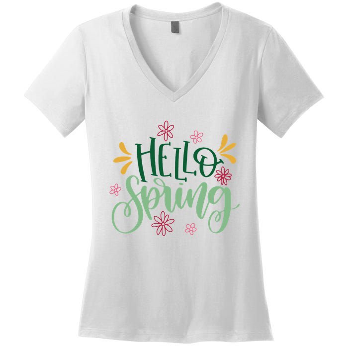 Hello Spring Flowers Women's V-Neck T-Shirt
