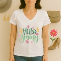 Hello Spring Flowers Women's V-Neck T-Shirt