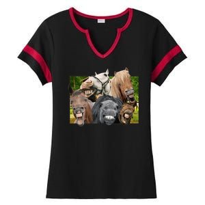 Horses Selfie Funny Ladies Halftime Notch Neck Tee