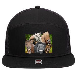 Horses Selfie Funny 7 Panel Mesh Trucker Snapback Hat