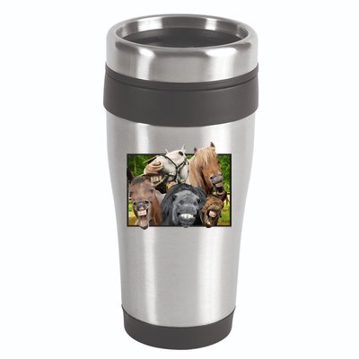 Horses Selfie Funny 16oz Travel Tumbler