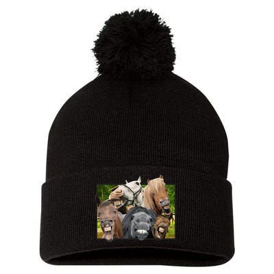 Horses Selfie Funny Pom Pom 12in Knit Beanie